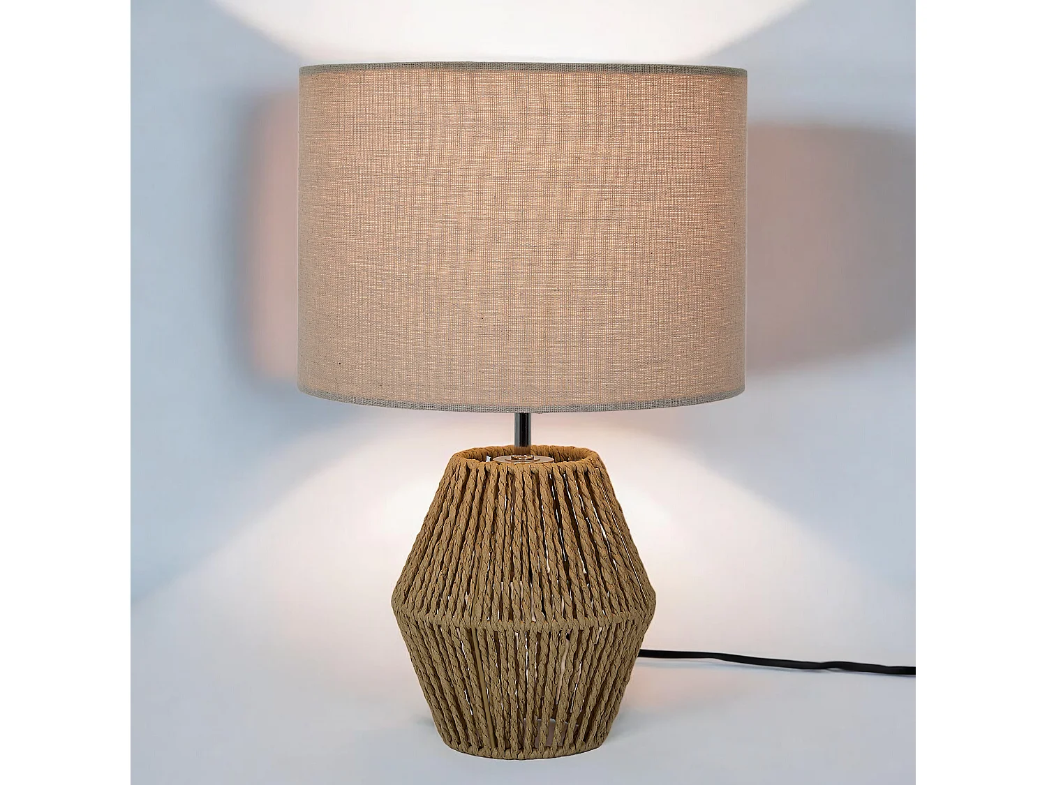 Lampe Abatjour Lin H35cm Marron, Blanc