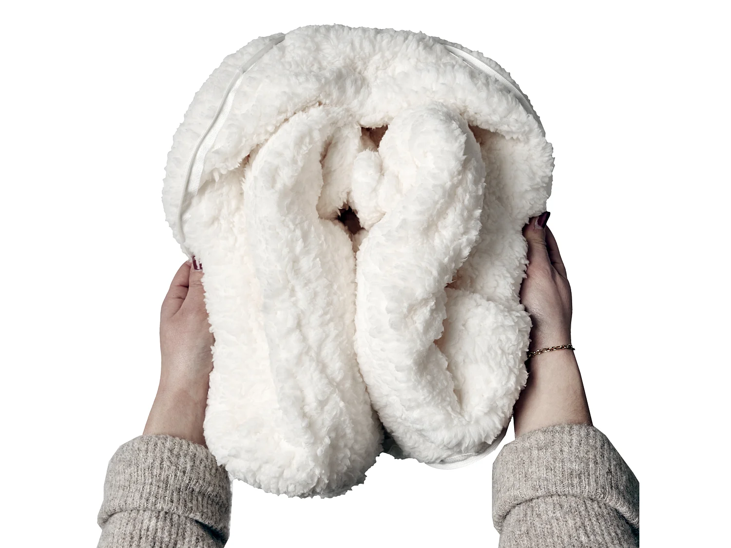 Coussin Plaid Sherpa Creme Beige