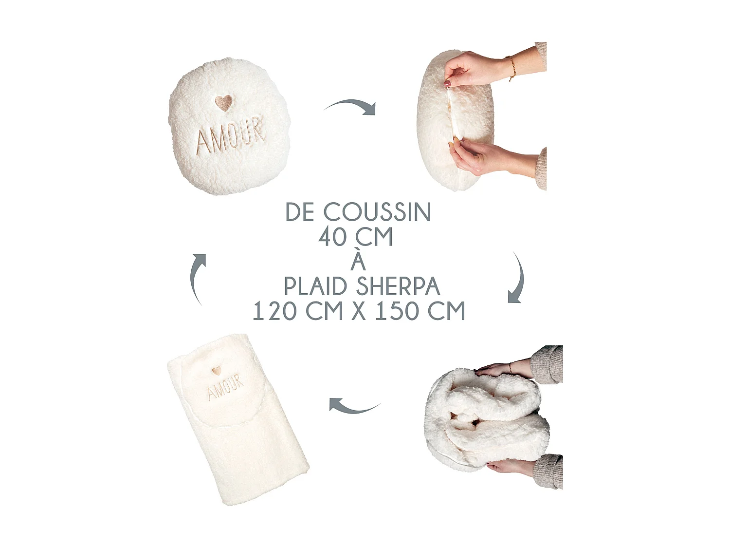 Coussin Plaid Sherpa Creme Beige