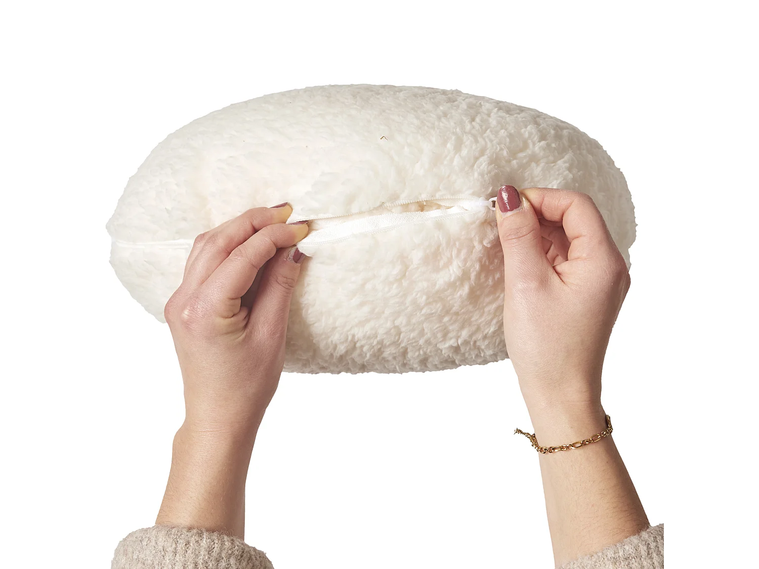 Coussin Plaid Sherpa Creme Beige