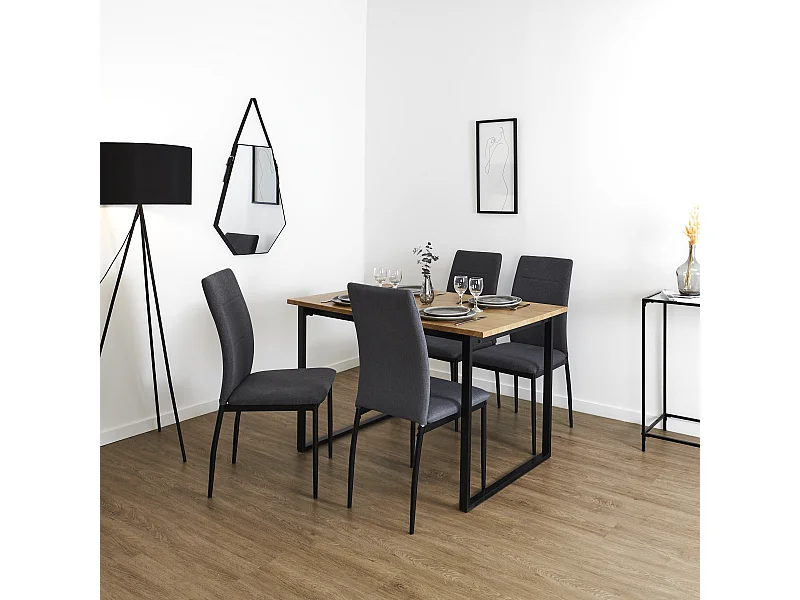 Table Et 4 Chaises Tissu Abbott Marron, Noir, Gris