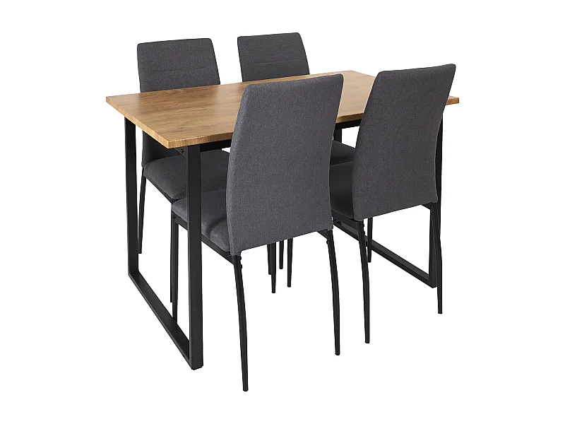 Table Et 4 Chaises Tissu Abbott Marron, Noir, Gris
