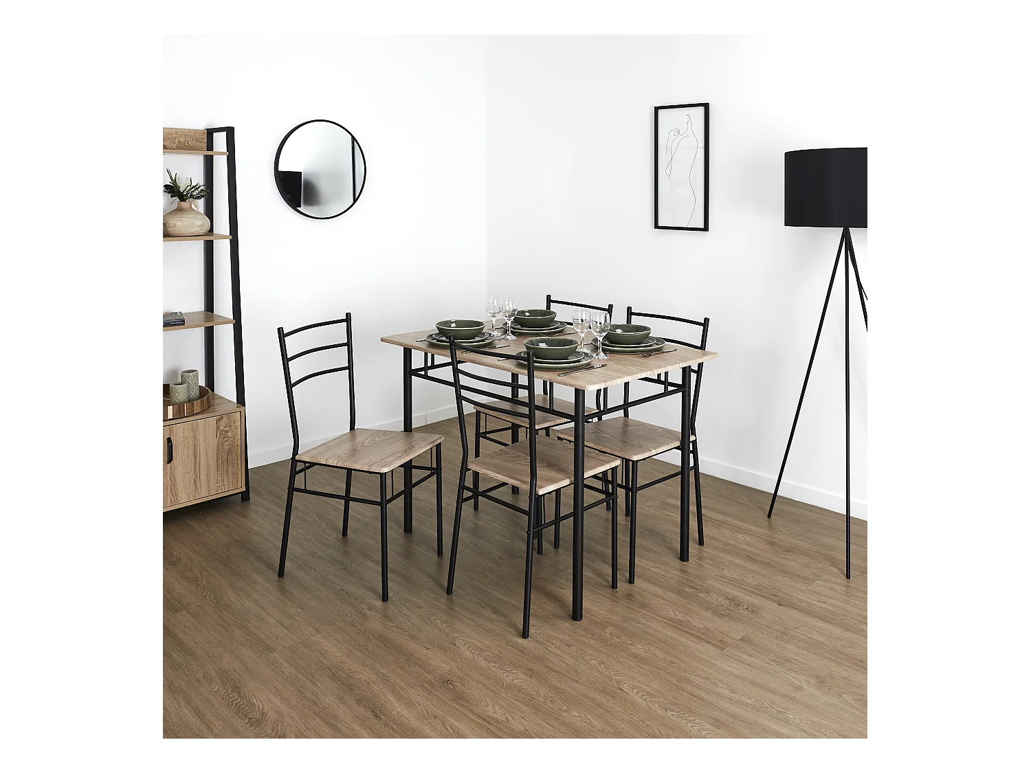 Table Et 4 Chaises Loka Marron, Noir