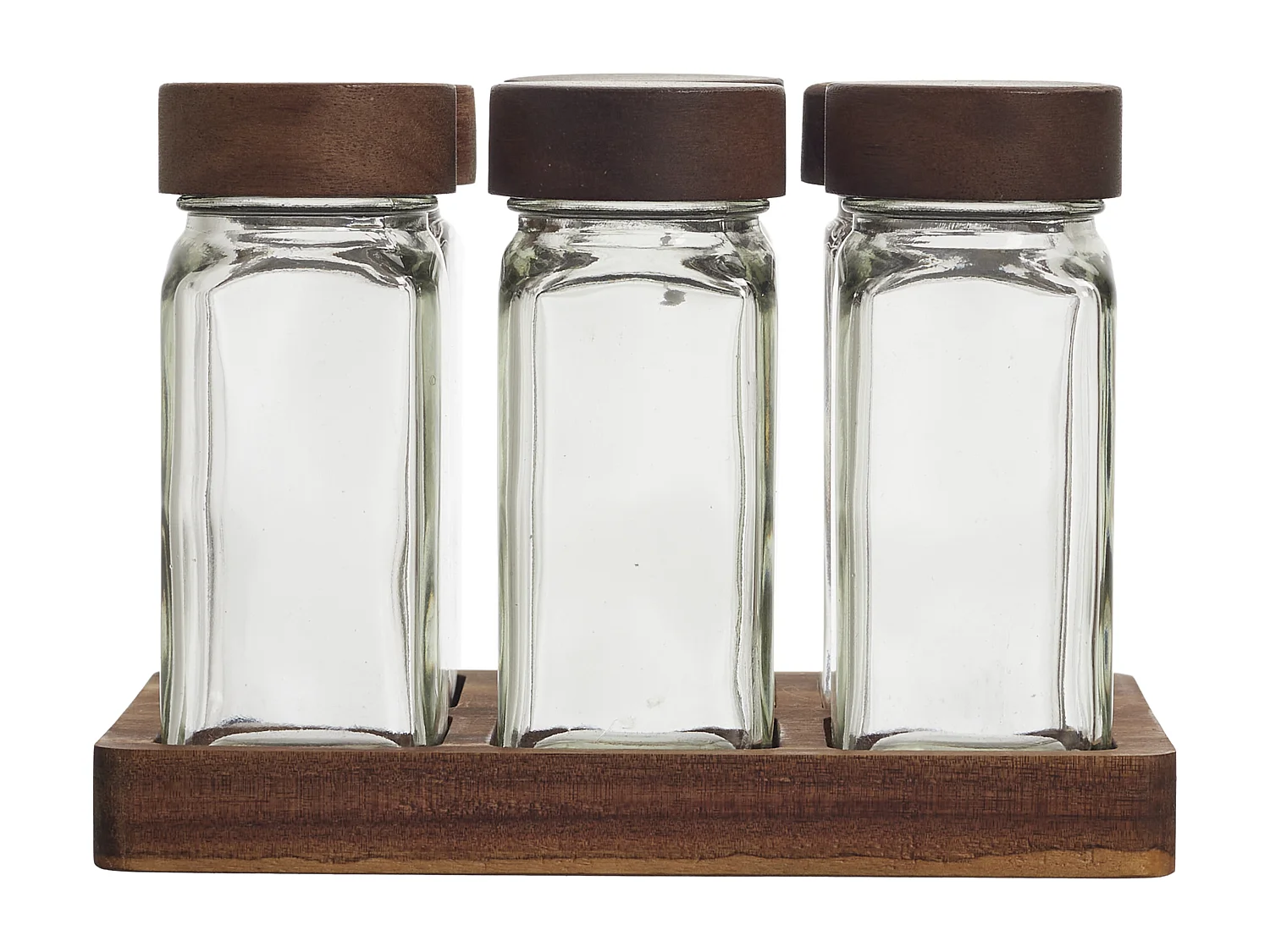 Bocaux A Epices X6 Sur Plateau Acacia Transparent