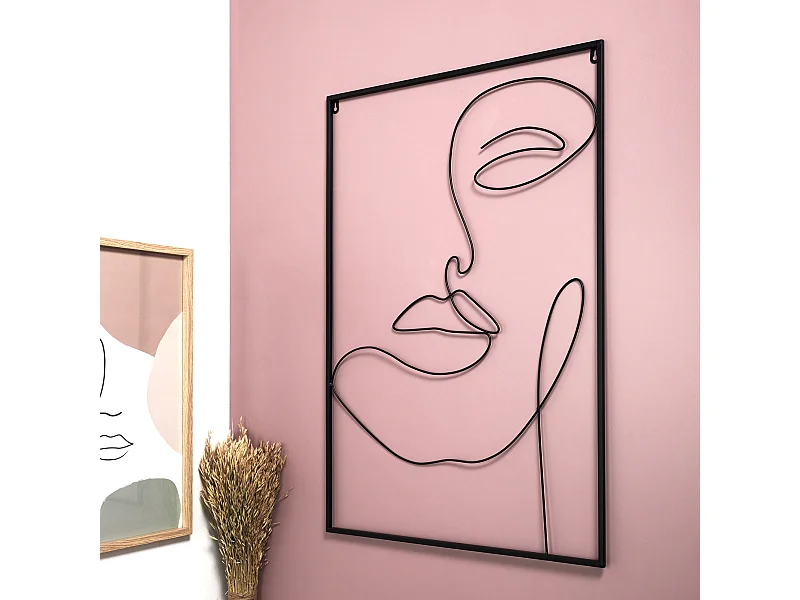 Tableau Filaire Visage 60x90cm Noir