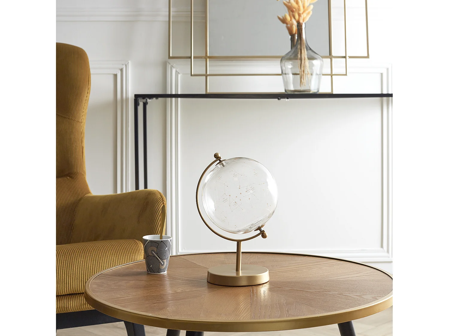 Globe Deco Verre Constellations Transparent, Or