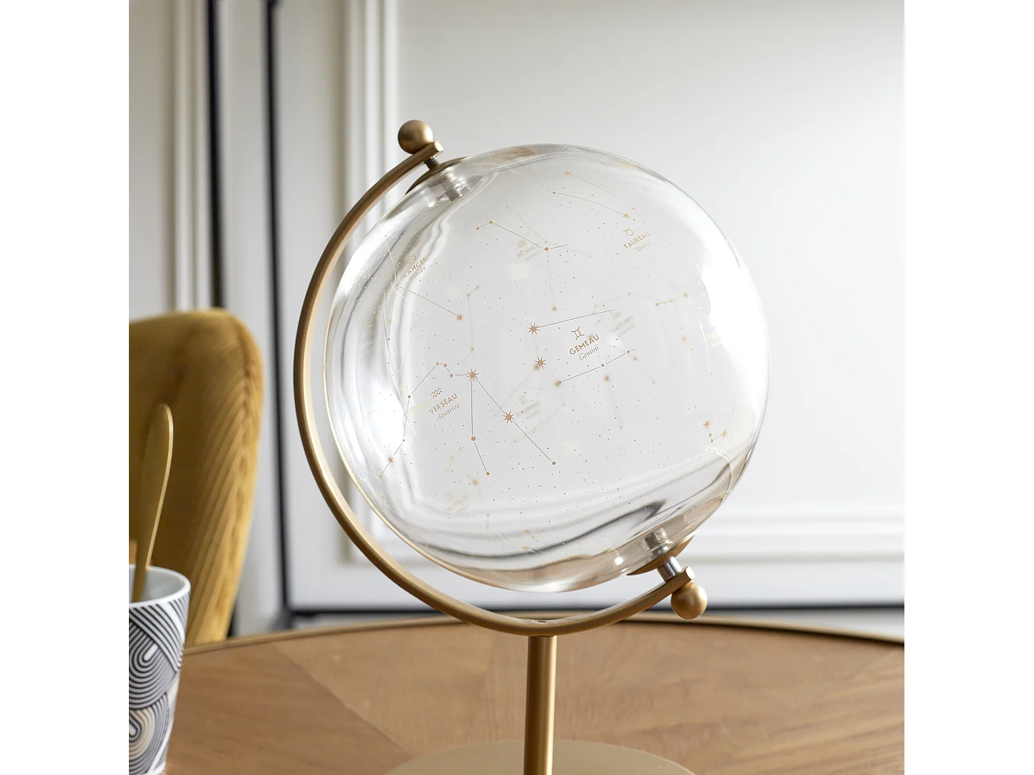Globe Deco Verre Constellations Transparent, Or