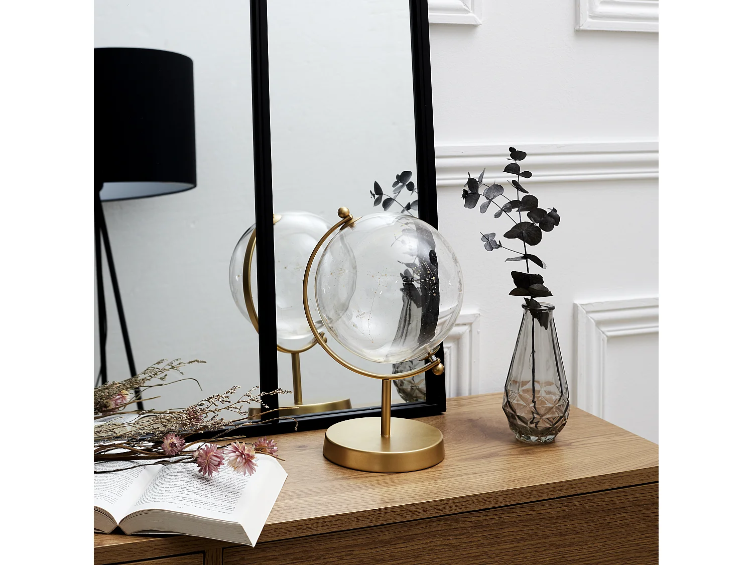 Globe Deco Verre Constellations Transparent, Or