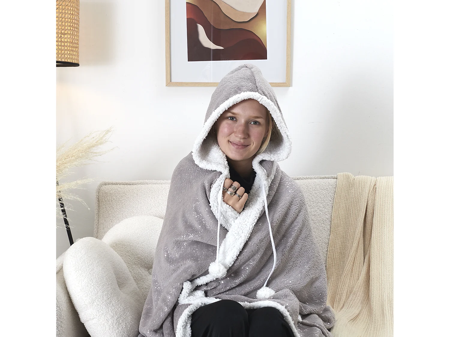 Sweat Poncho Gris Printe Int Sherpa Gris