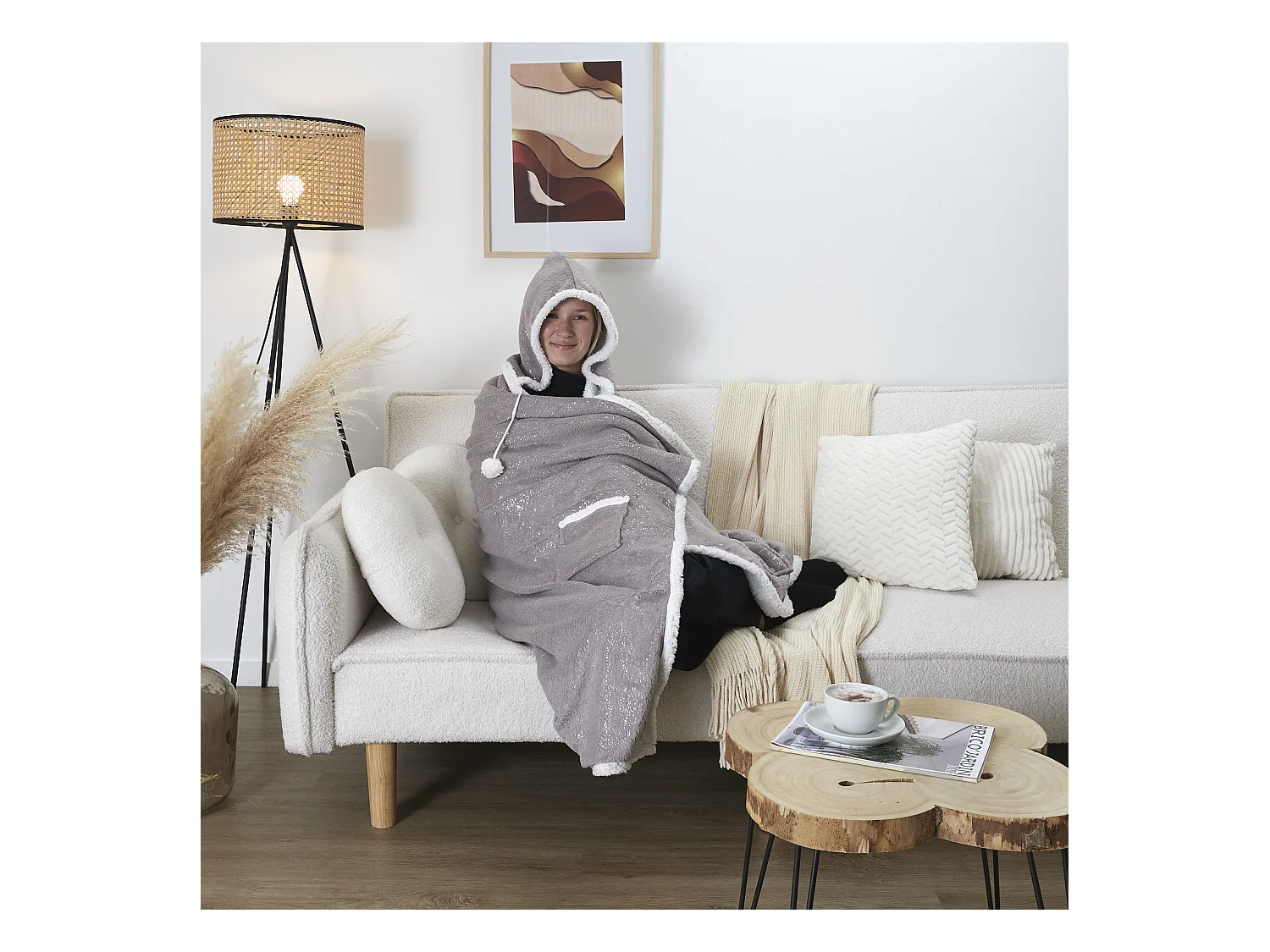 Sweat Poncho Gris Printe Int Sherpa Gris