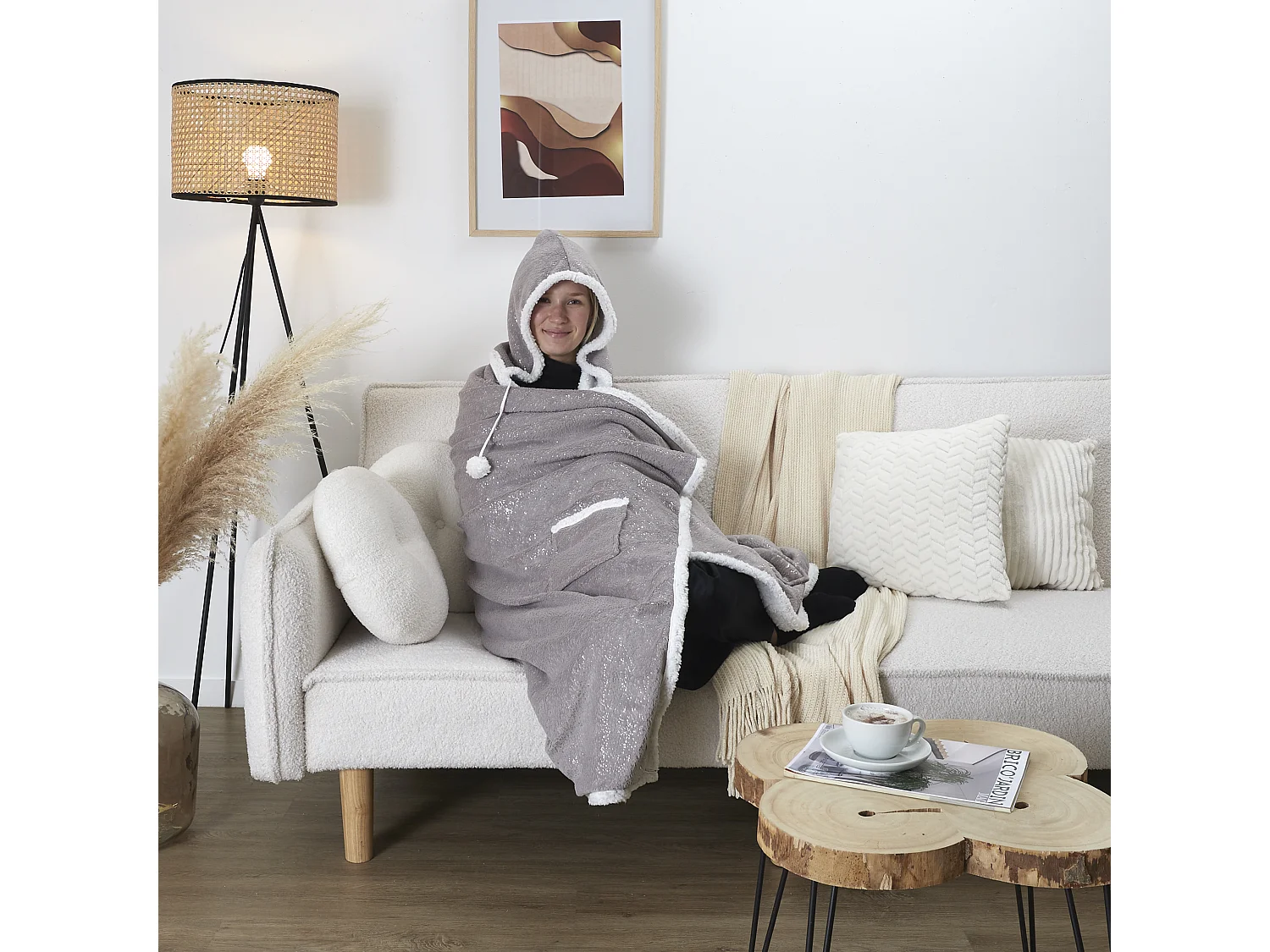 Sweat Poncho Gris Printe Int Sherpa Gris