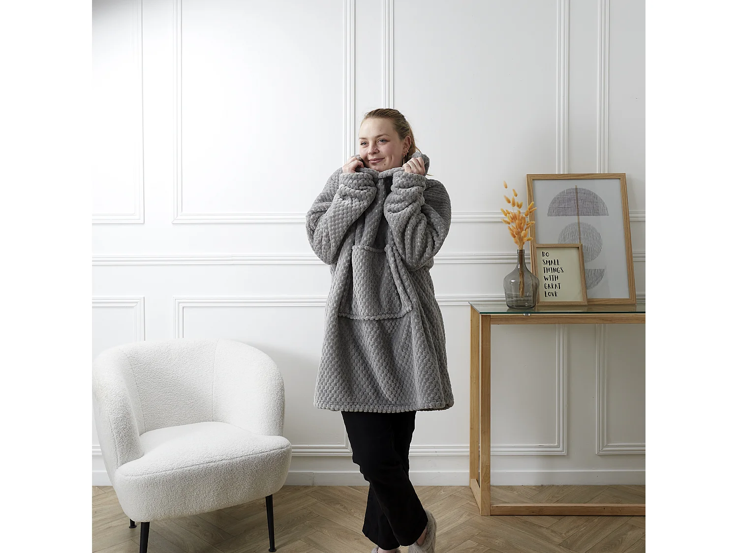 Sweat Plaid Velours Nid D'abeille Gris Clair Gris