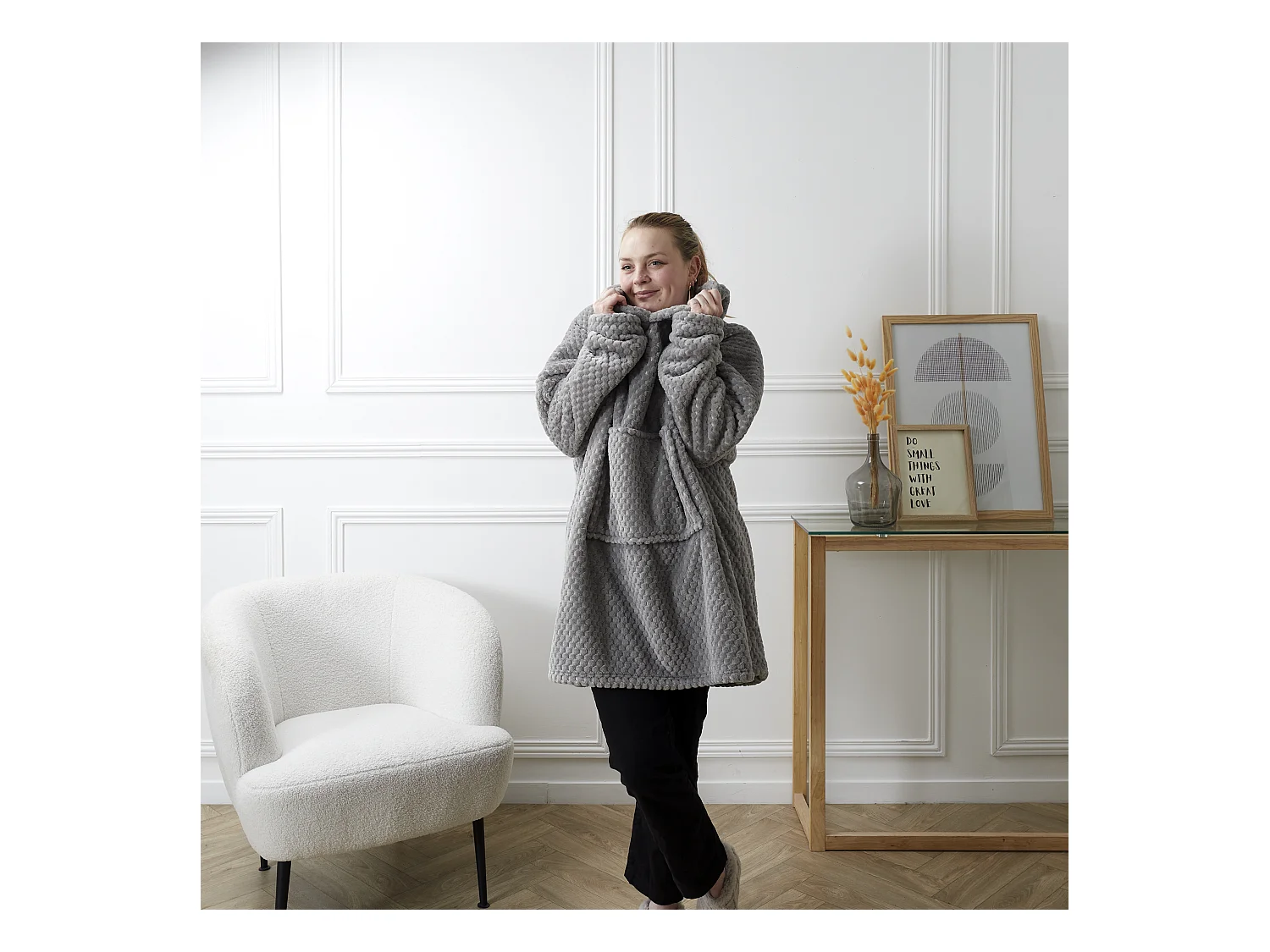 Sweat Plaid Velours Nid D'abeille Gris Clair Gris