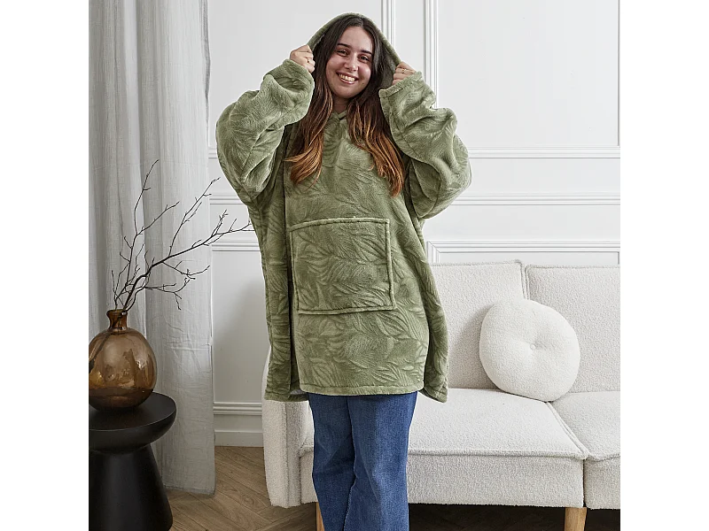 Sweat Plaid Embosse Int Sherpa Vert Vert