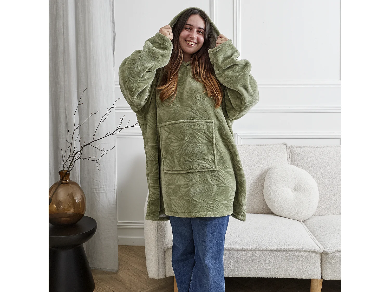 Sweat Plaid Embosse Int Sherpa Vert Vert