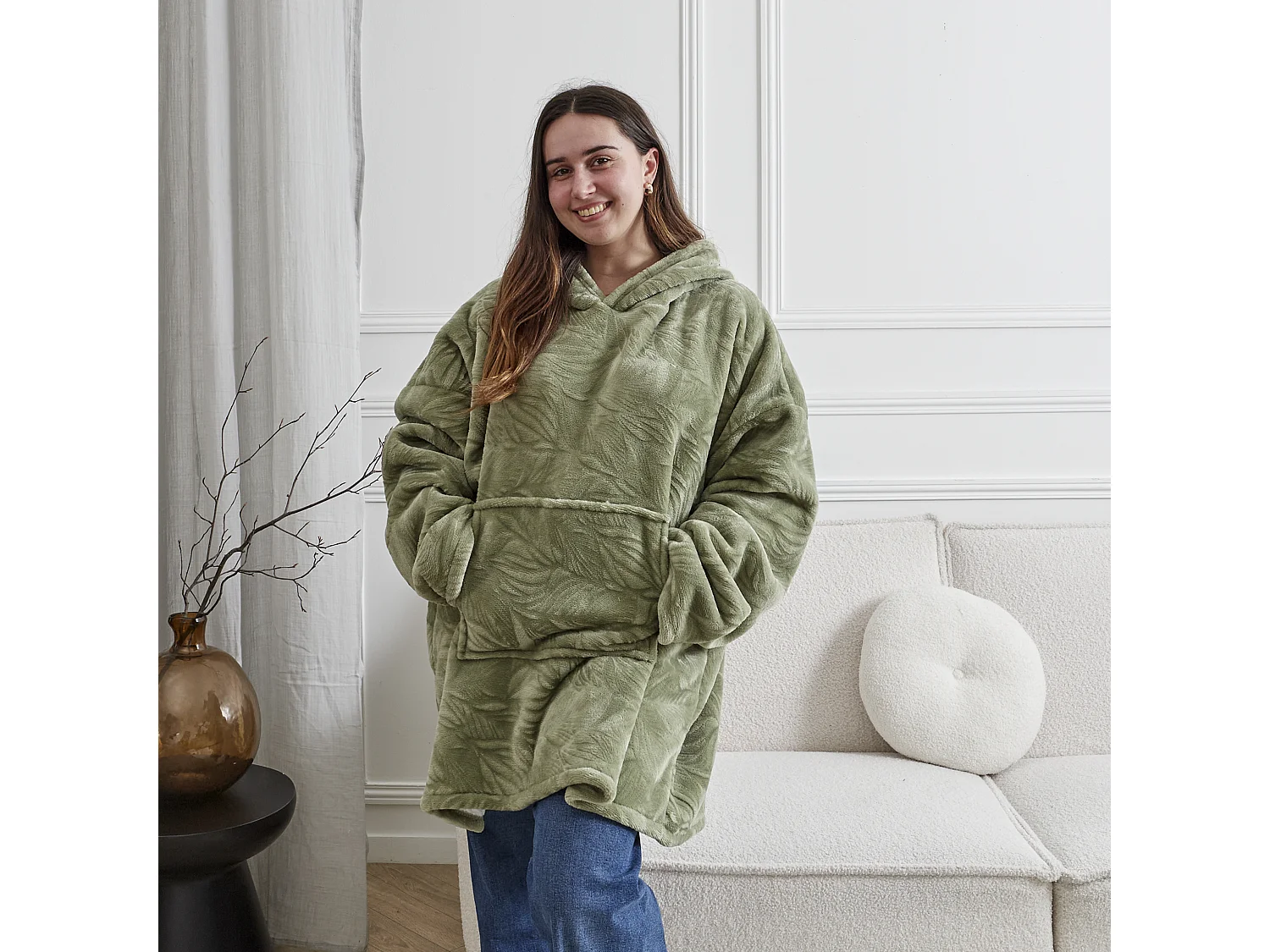 Sweat Plaid Embosse Int Sherpa Vert Vert