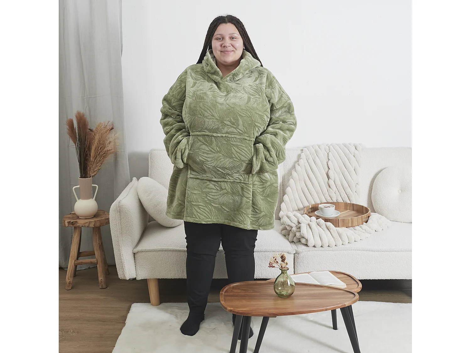 Sweat Plaid Embosse Int Sherpa Vert Vert