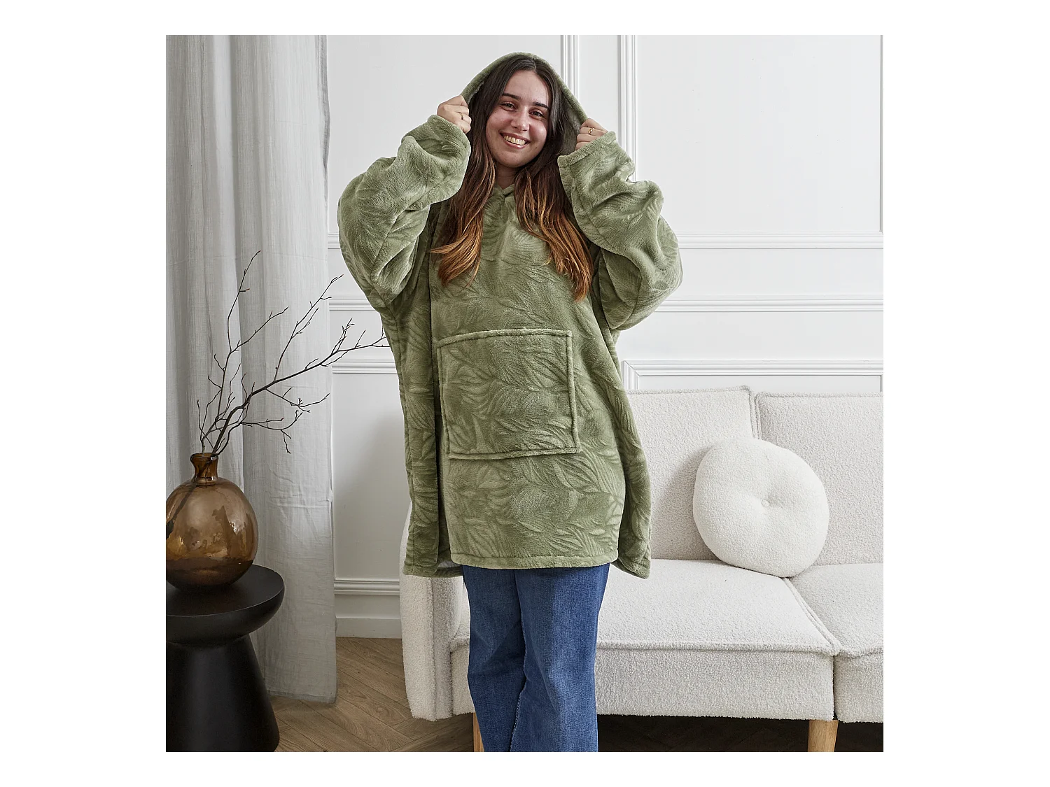 Sweat Plaid Embosse Int Sherpa Vert Vert