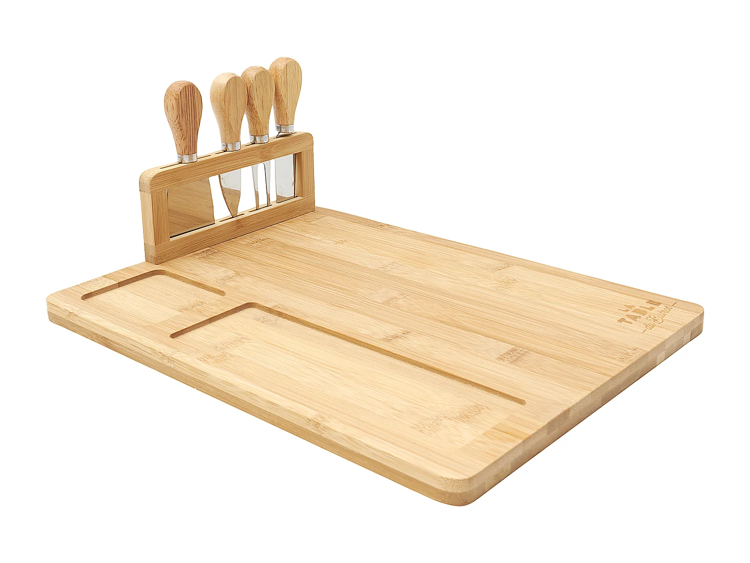 Planche A Fromage Bambou Avec 4 Couteaux Marron