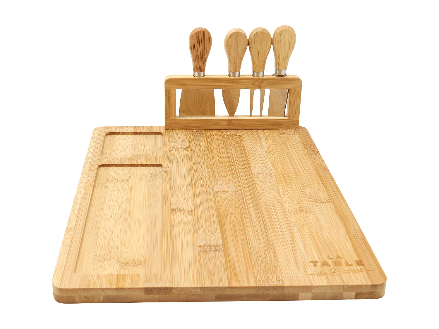 Planche A Fromage Bambou Avec 4 Couteaux Marron