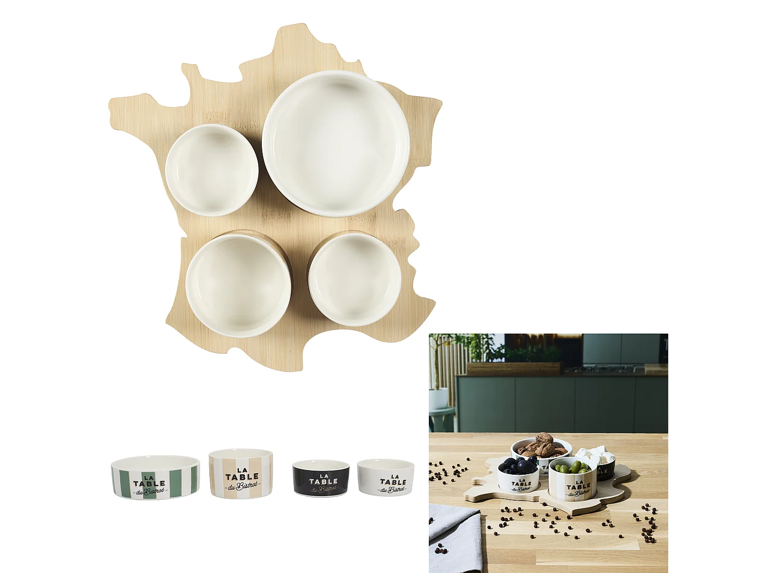 Planche Apero Carte De France Bistrot Beige, Vert, Blanc, Noir