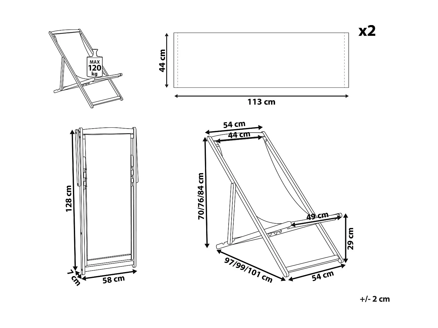 Chilienne pliante ANZIO avec tissus de remplacement Acacia Marron clair