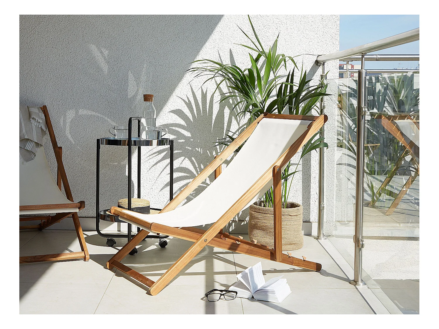 Chilienne pliante ANZIO avec tissus de remplacement Acacia Marron clair