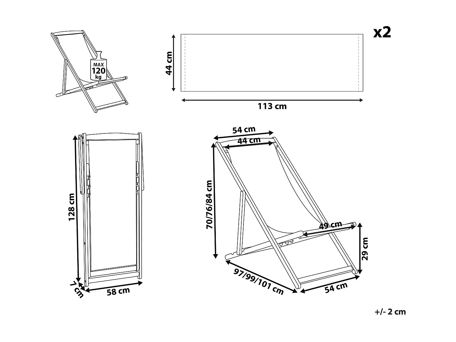 Chilienne pliante ANZIO avec tissus de remplacement Acacia Marron clair