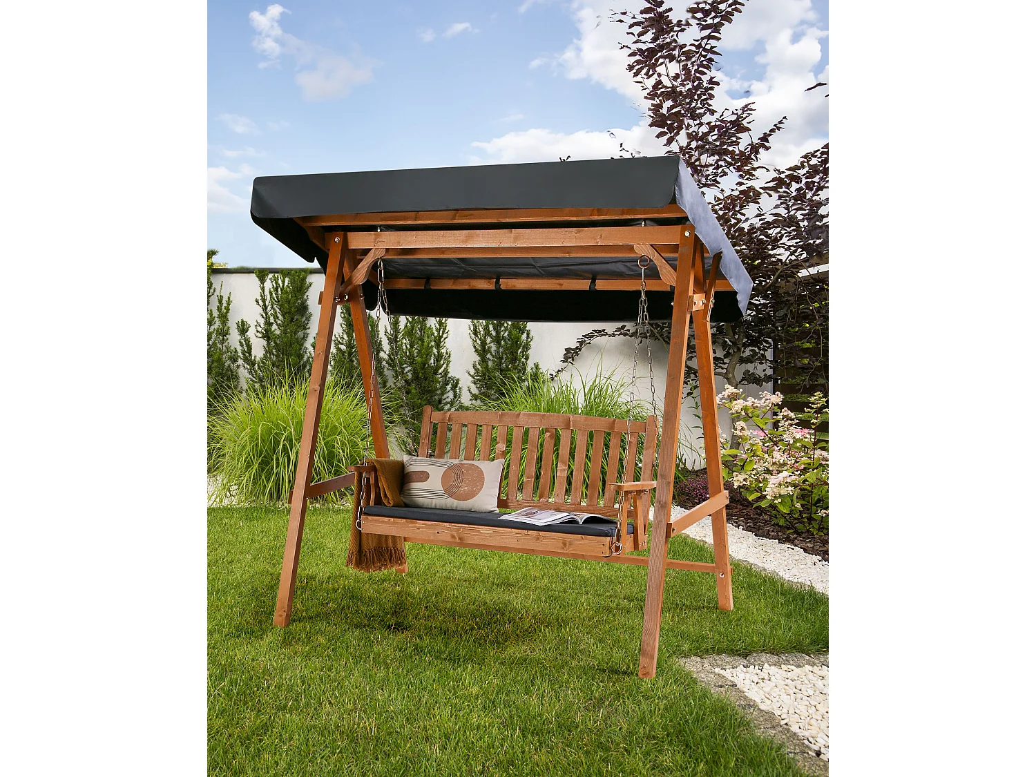 Balancelle de jardin FIBBIALLA Bois d’épicéa Marron