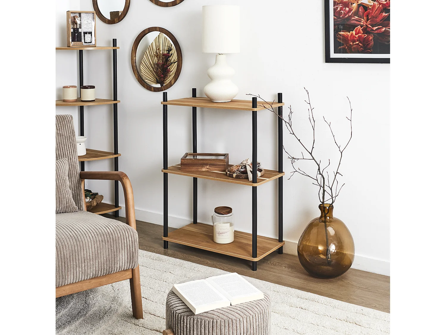 Étagère 3 Niveaux "Carol" 84cm Marron