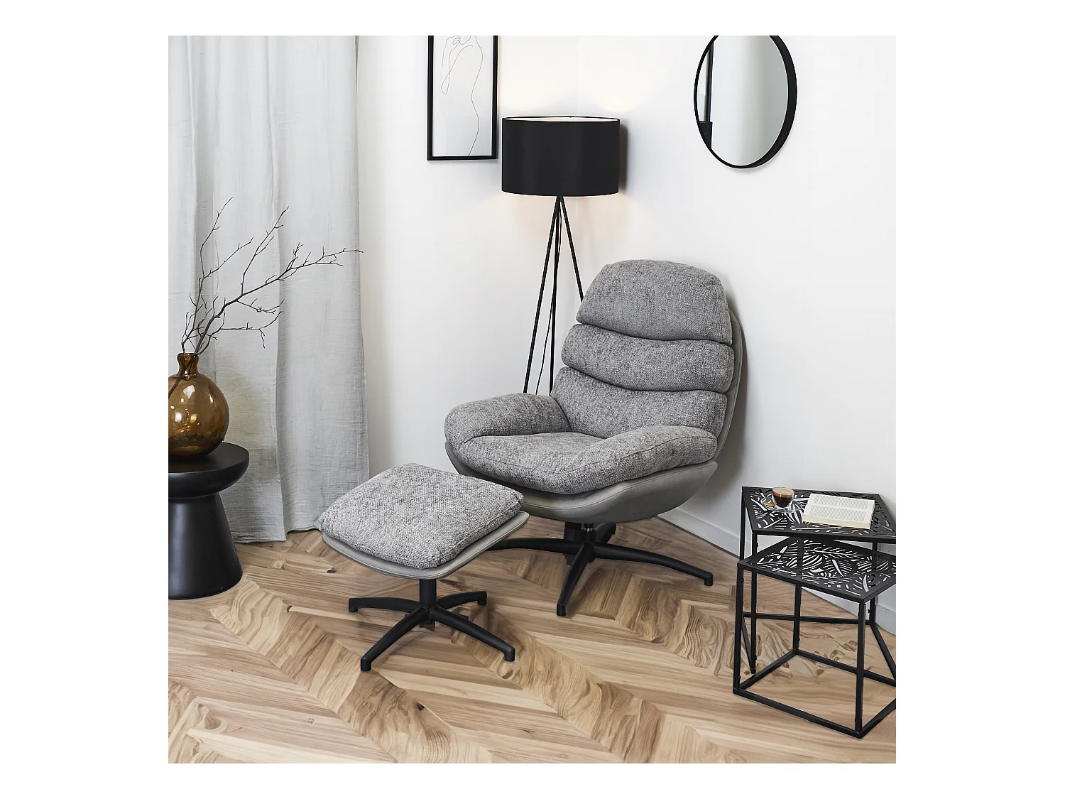 Fauteuil William Gris Gris, Noir