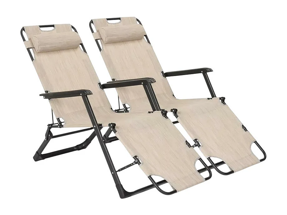 2er Set Liegestühle Strandliegen Sonnenliegen klappbar für Garten und Strand Emily Lux Zero Gravity - Beige
