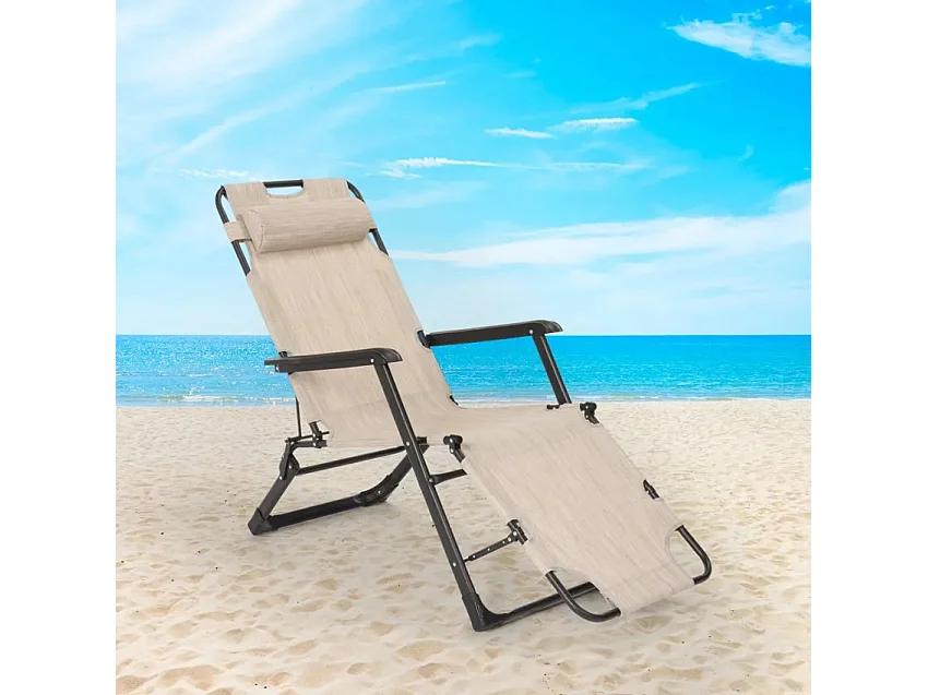 2er Set Liegestühle Strandliegen Sonnenliegen klappbar für Garten und Strand Emily Lux Zero Gravity - Beige