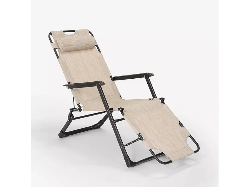 2er Set Liegestühle Strandliegen Sonnenliegen klappbar für Garten und Strand Emily Lux Zero Gravity - Beige