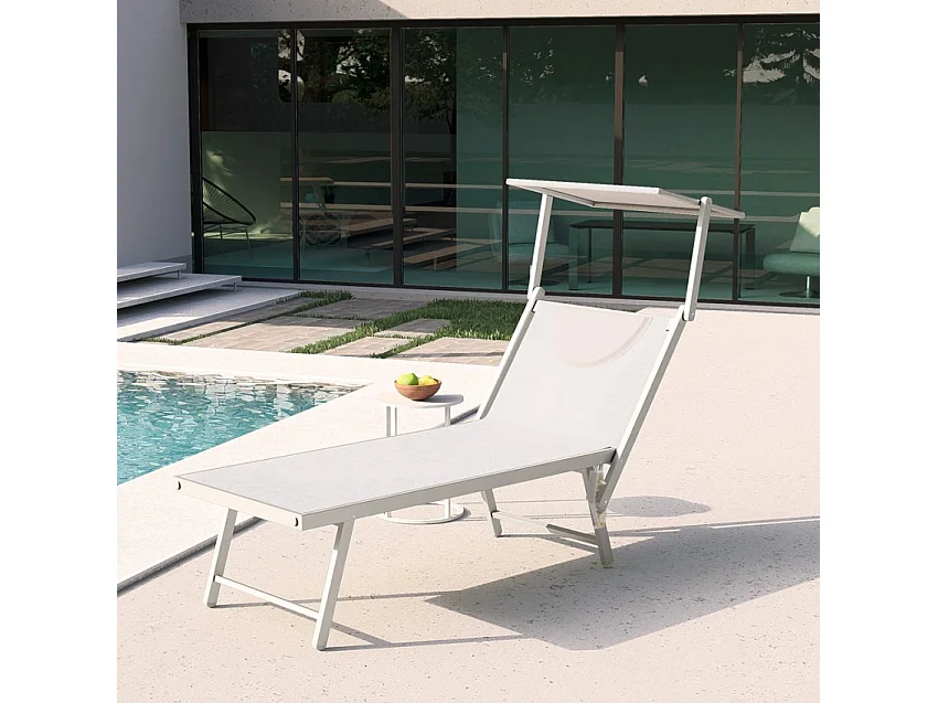 2er Set Sonnenliegen aus Aluminium Professionell für Strand und Meer Italia - Weiß
