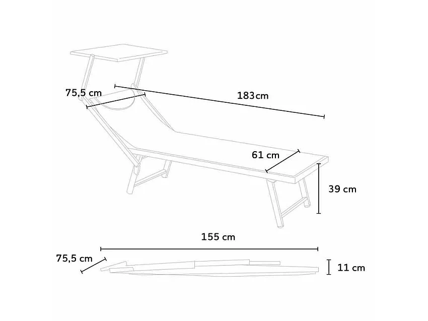2er Set Sonnenliegen aus Aluminium Professionell für Strand und Meer Italia - Weiß