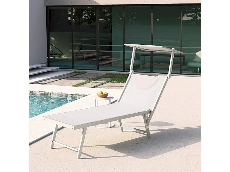 2er Set Sonnenliegen aus Aluminium Professionell für Strand und Meer Italia - Weiß