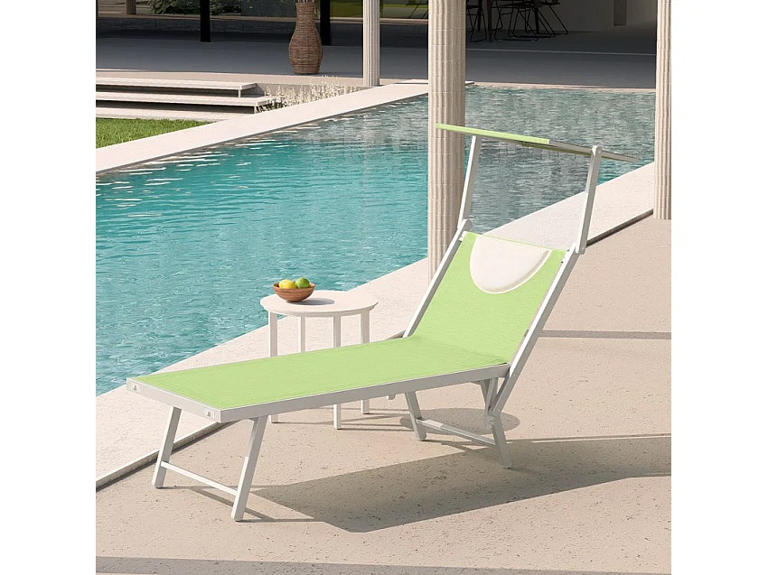 20 Tumbonas plegables de aluminio con parasol para playa - Santorini - Verde