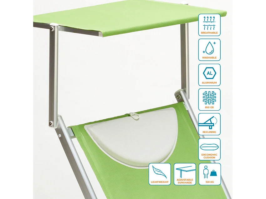 20 Tumbonas plegables de aluminio con parasol para playa - Santorini - Verde