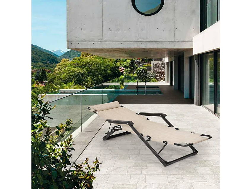 4er Set Liegestühle Strandliegen Sonnenliegen faltbar für Garten Emily Lux Zero Gravity - Beige