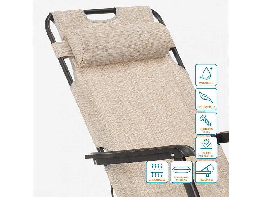 4er Set Liegestühle Strandliegen Sonnenliegen faltbar für Garten Emily Lux Zero Gravity - Beige