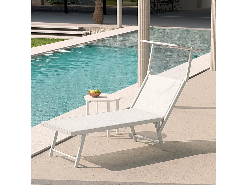 20 Tumbonas plegables de aluminio con parasol para playa - Santorini - Blanco