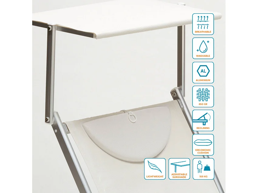 20 Tumbonas plegables de aluminio con parasol para playa - Santorini - Blanco