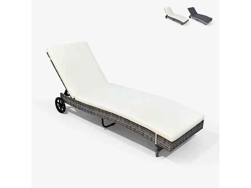 Rattan Garten Sonnenliege verstellbar mit Rollen Hooma - Weiß