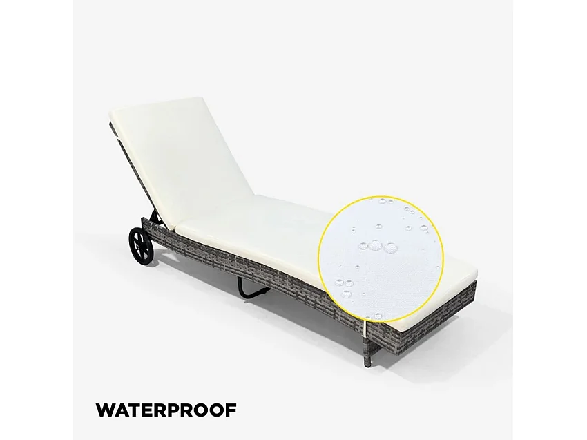 Rattan Garten Sonnenliege verstellbar mit Rollen Hooma - Weiß