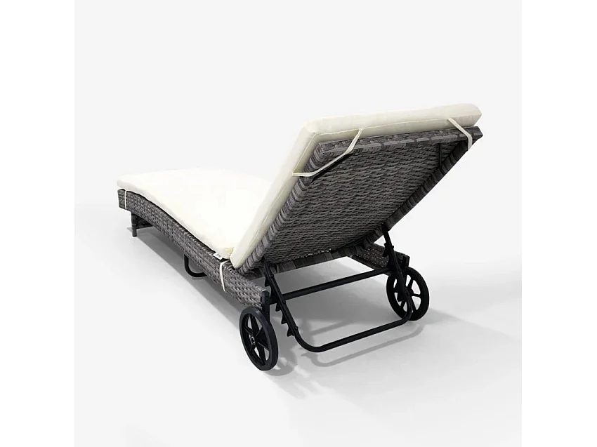 Rattan Garten Sonnenliege verstellbar mit Rollen Hooma - Weiß