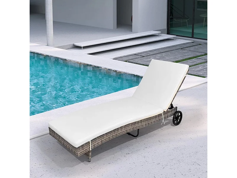 Rattan Garten Sonnenliege verstellbar mit Rollen Hooma - Weiß