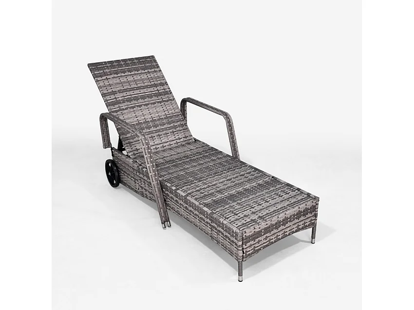 Tumbona para jardín y piscina de ratán con ruedas y reposabrazos Kanani - Gris