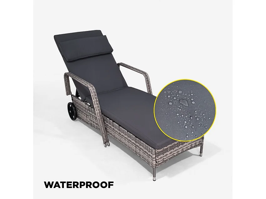 Tumbona para jardín y piscina de ratán con ruedas y reposabrazos Kanani - Gris