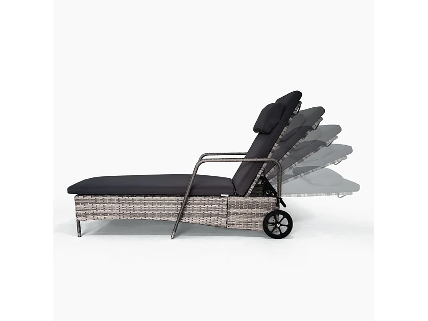 Tumbona para jardín y piscina de ratán con ruedas y reposabrazos Kanani - Gris
